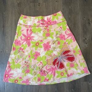 Floral A-Line Skirt with Butterfly Embroidery and sequins